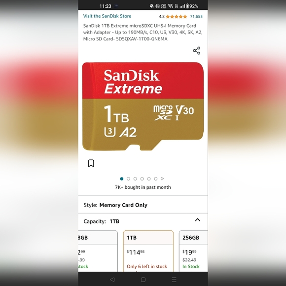 SanDisk Extreme 1TB UHS Speed Class 3 microSDXC Memory Card - Picture 3 of 4